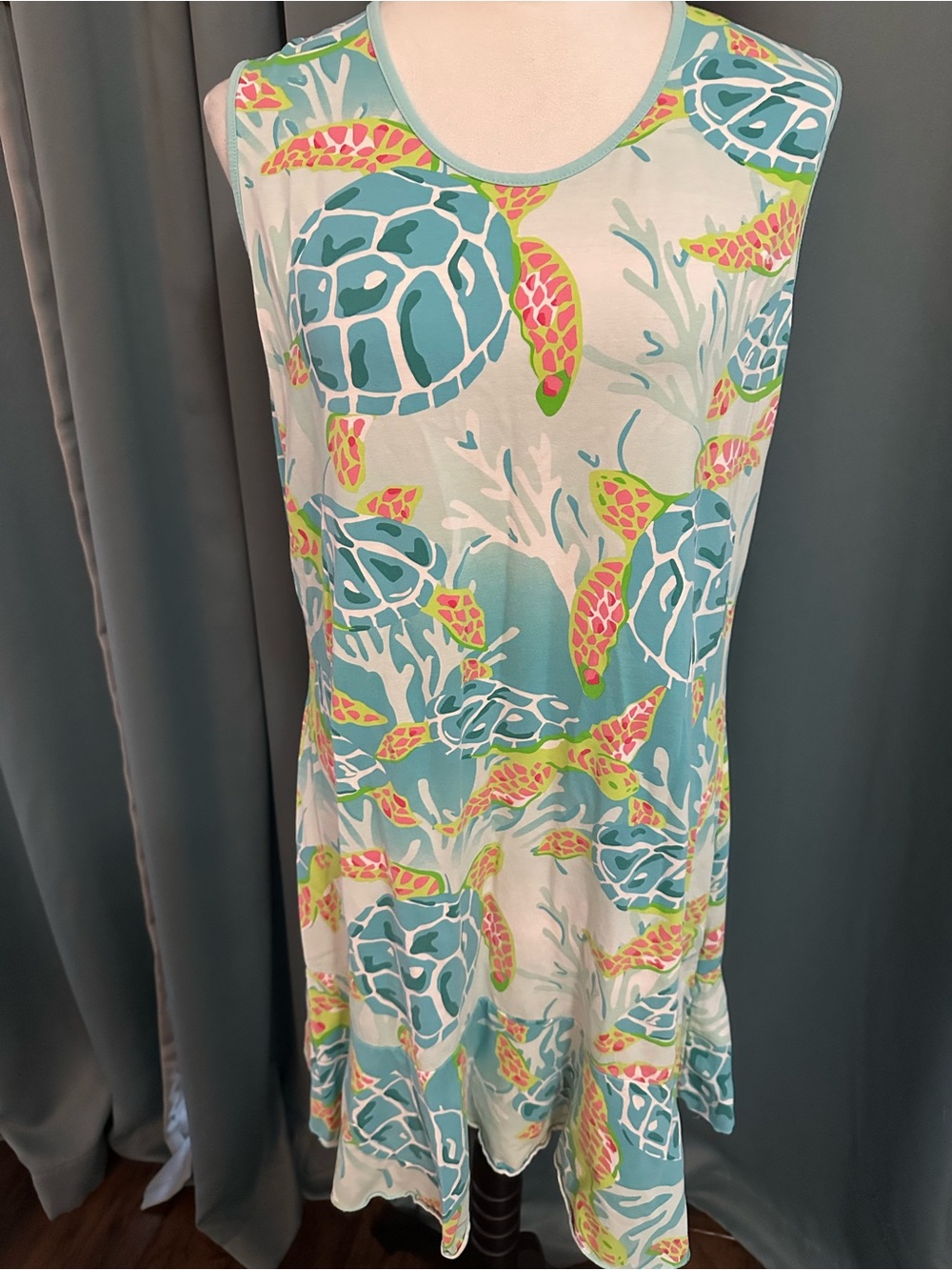 AnaClare Women’s XL Sea Turtle Print Sleeveless Swing Dress Coastal Beach